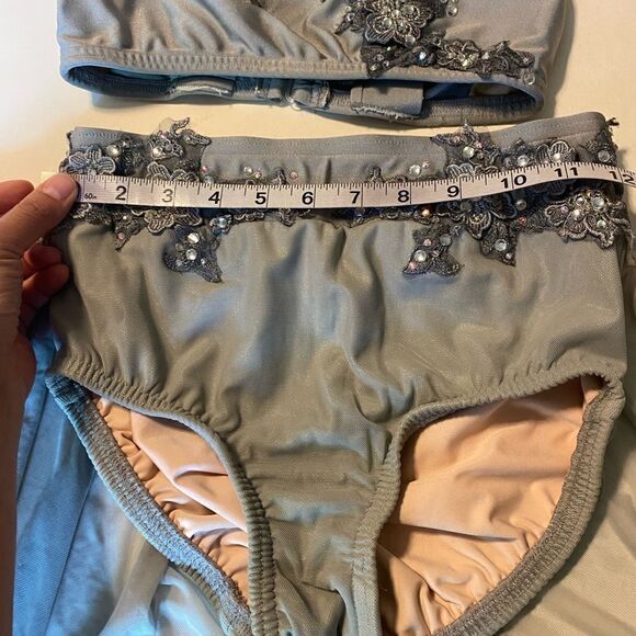 Glamorous dance costume lyrical 2 piece gray custom made rhinestoned AXS - Picture 8 of 13